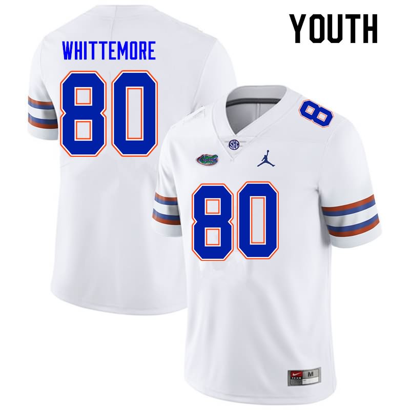 Youth NCAA Florida Gators Trent Whittemore #80 Stitched Authentic Nike White College Football Jersey TAG4765WV